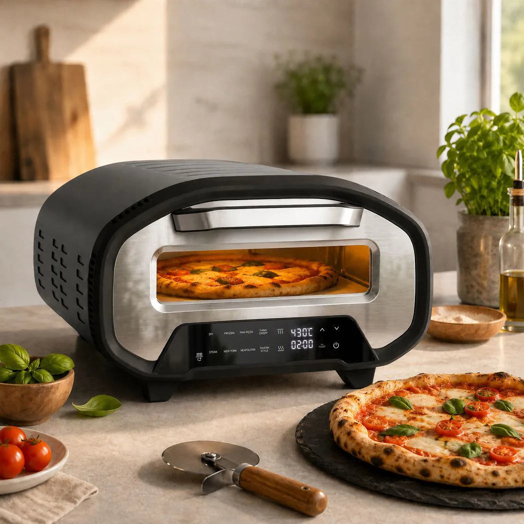 HOMCOM 2200W Electric Pizza Oven with 12 Inch Ceramic Stone, 8 Preset Modes and LCD Touch Control – Pizza Maker
