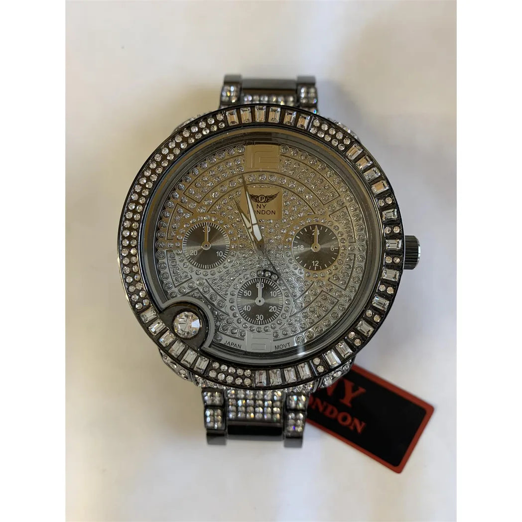 NY London Gents Bling Watch PI-7498 – Gun Black Finish, Battery Included