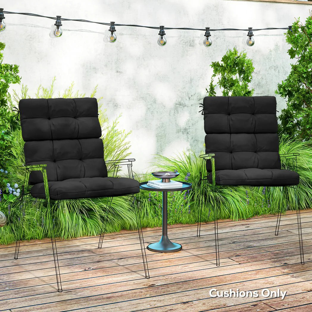 Outsunny Garden Chair Seat & Back Cushions Set of 2 with Ties – Tufted Replacement Pads, Black