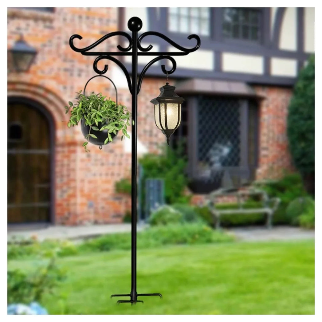 Heavy Duty Bird Feeder Pole Stand with Double Shepherd's Hooks – 193cm Adjustable Garden Feeding Station