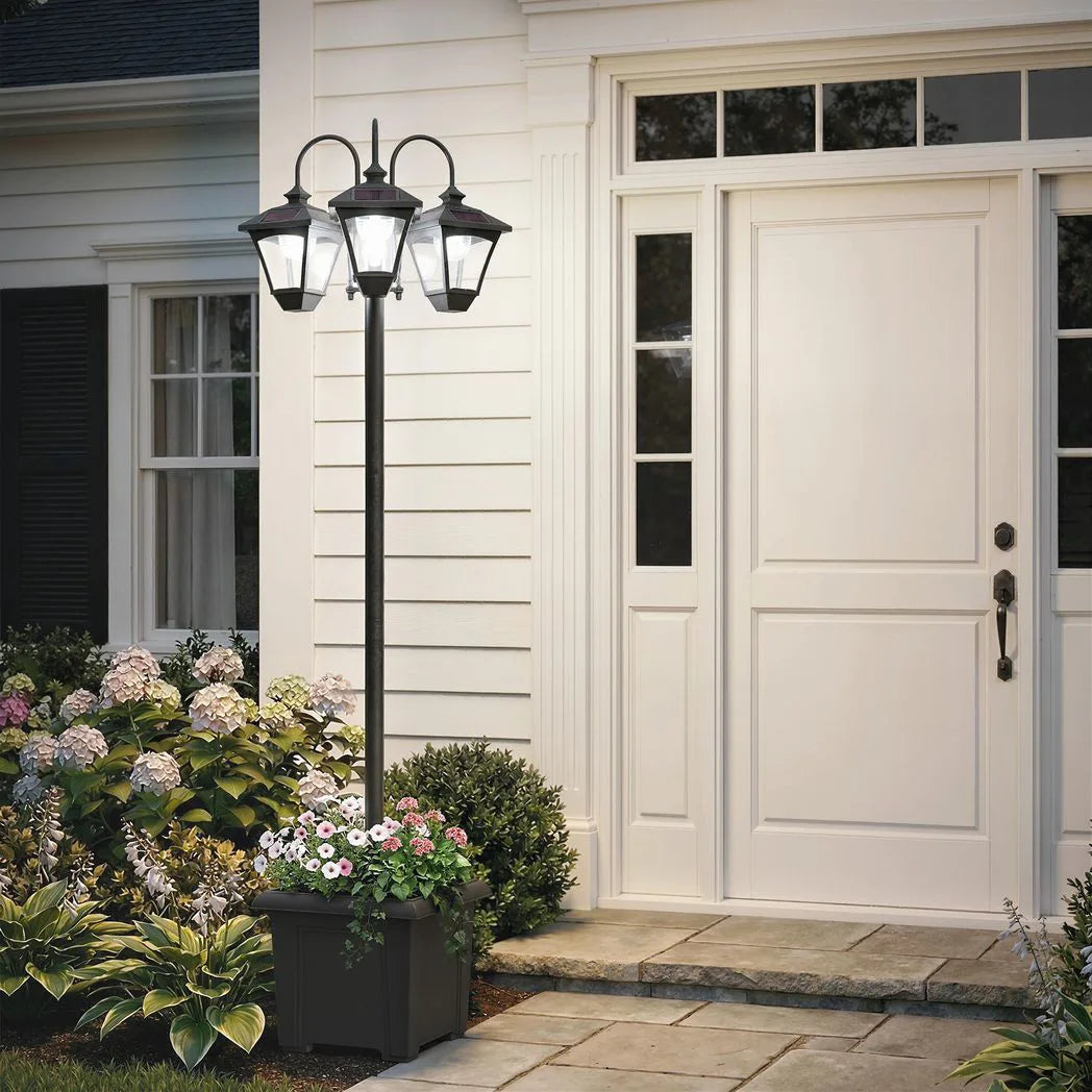 Outsunny Solar Lamp Post with 3 Heads, Dusk-to-Dawn Sensor & Planter Base – 185cm Garden Light, Black