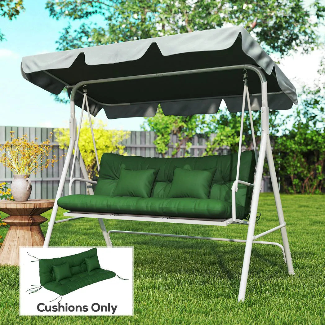 Outsunny 3-Seater Swing Chair Cushion Set – Seat and Back Cushions with 2 Pillows, Water-Repellent, Green