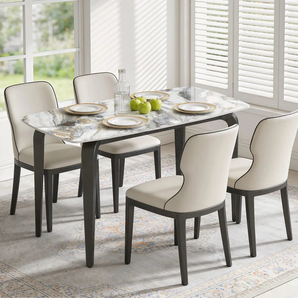 HOMCOM Dining Table for 4 with Sintered Stone Top and Metal Legs – Modern Kitchen Table, White