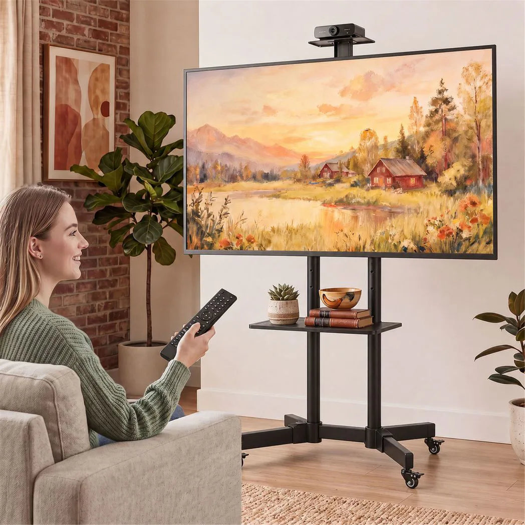 HOMCOM Mobile TV Stand on Wheels for 32–75 Inch Screens – Tilt, Height Adjustable Rolling TV Cart, Black