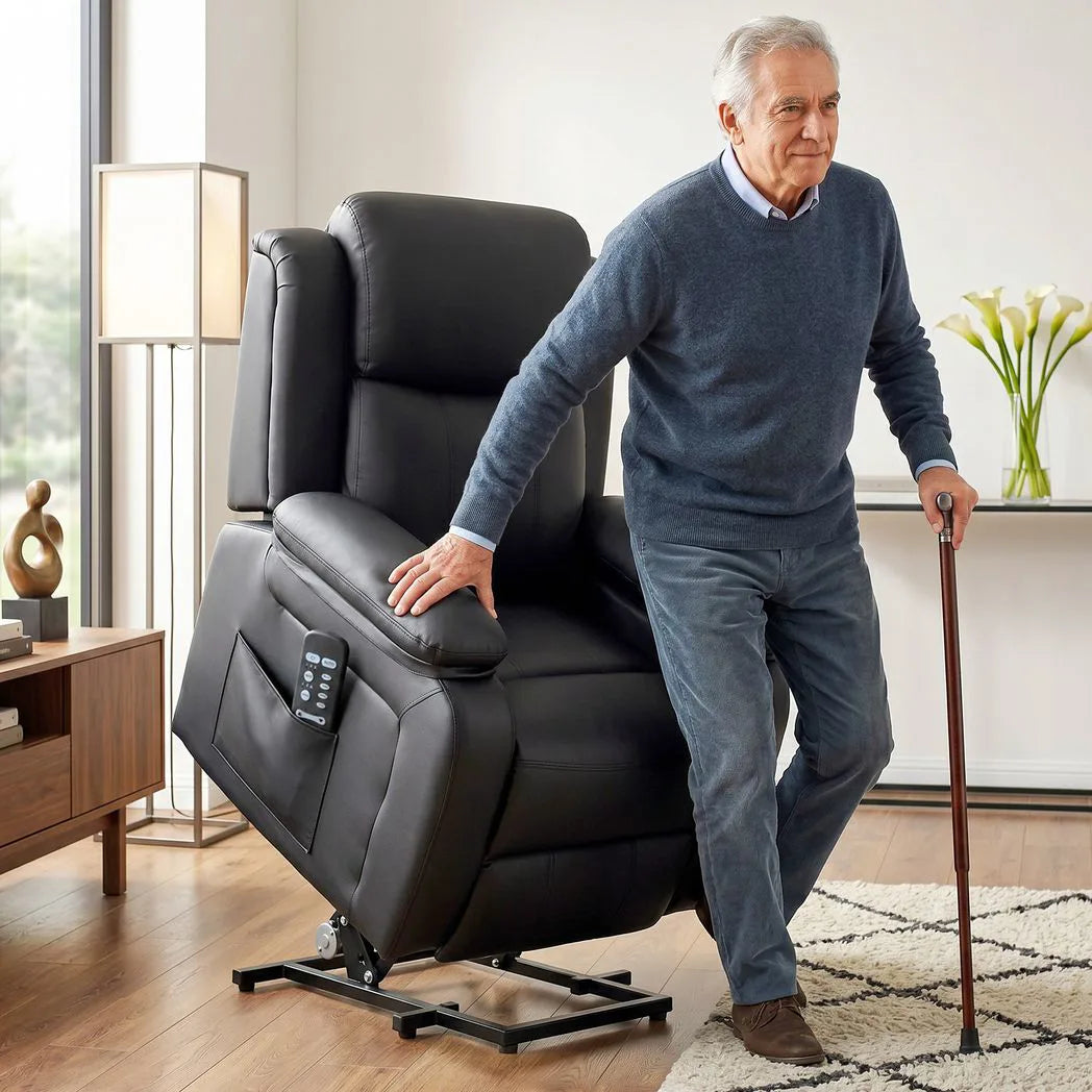 HOMCOM Riser and Recliner Chair with Vibration Massage, PU Leather Power Lift Chair for Elderly, Black