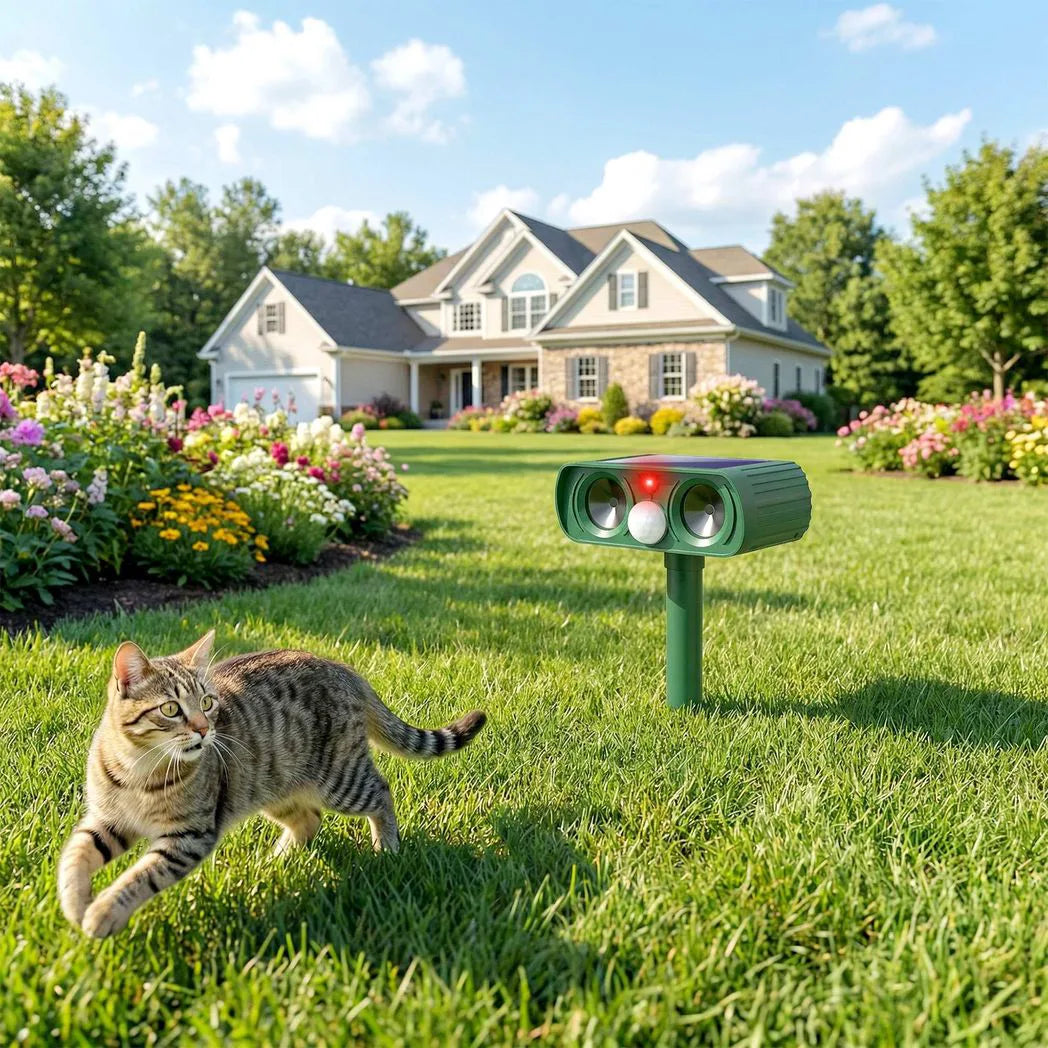 Outsunny Solar Ultrasonic Cat Repellent with PIR Motion Sensor and LED Flash – Weatherproof Garden Deterrent