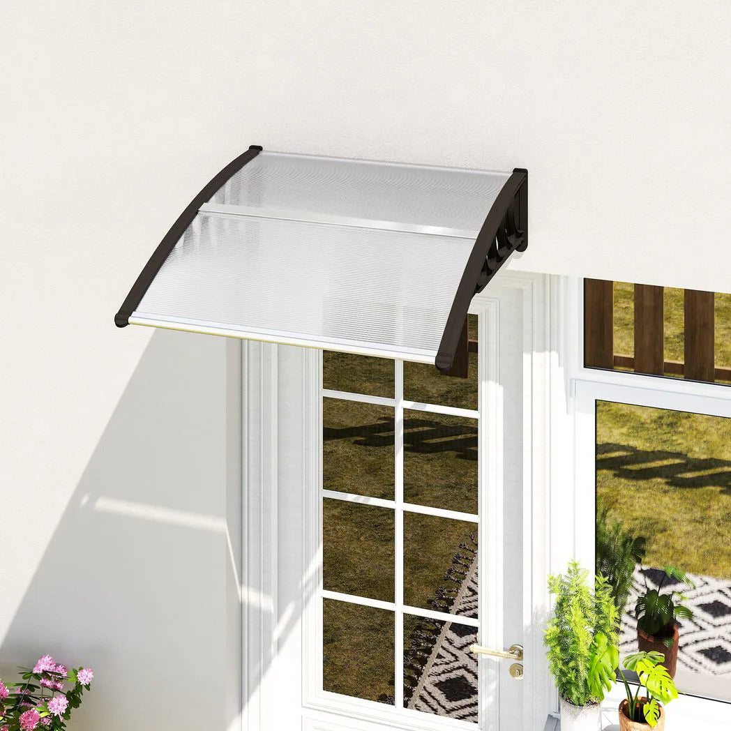 Outsunny Front Door Canopy with Polycarbonate Panels, 103 x 96.5cm – Outdoor Rain Shelter for Window and Porch, Clear