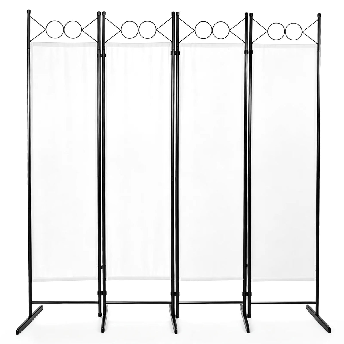 4-Panel Folding Room Divider Screen with Carbon Steel Frame and Polyester Fabric – Freestanding Privacy Screen, Off-White