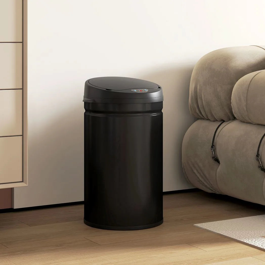 HOMCOM 30L Stainless Steel Sensor Bin with Soft-Close Lid – Touch-Free Kitchen Rubbish Bin, Black