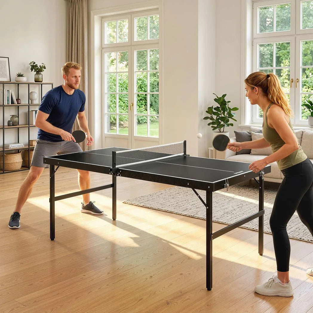 SPORTNOW 5ft Mini Table Tennis Table with Net & Aluminium Frame – Folding Indoor Outdoor Ping Pong Table, Black