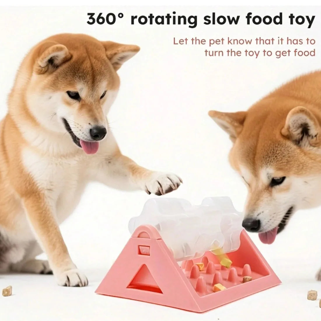 360° Rotating Puzzle Dog Bowl Slow Feeder – Anti-Gulp Interactive Treat Toy for Dogs & Cats, Pink