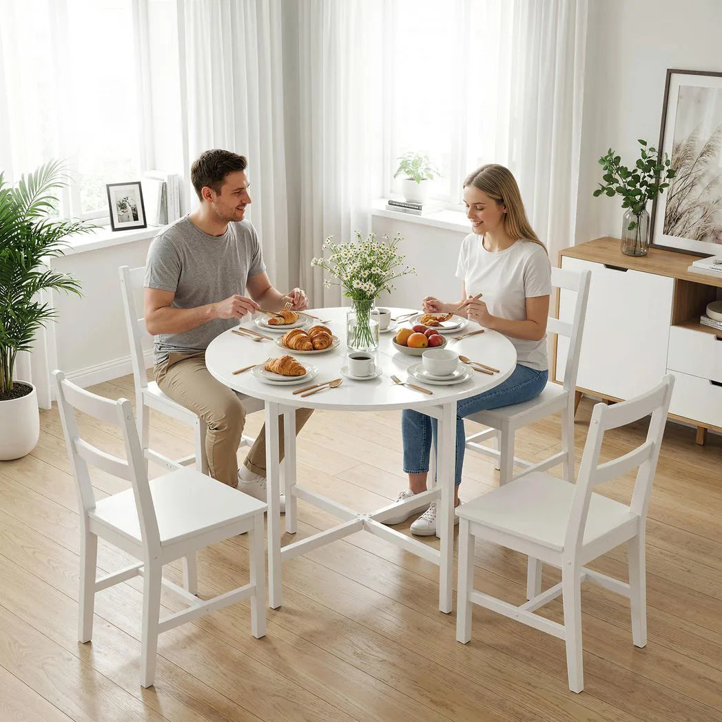 HOMCOM Round Drop Leaf Dining Table – 80cm Folding Kitchen Table for Small Spaces with Steel Frame, White