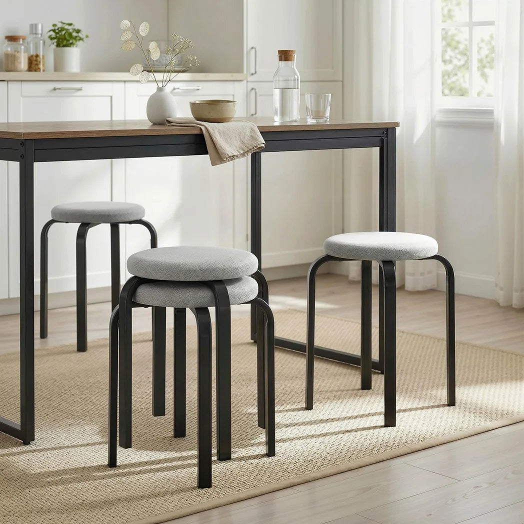 HOMCOM Set of 4 Stackable Round Stools with Cushioned Seats – Backless Kitchen and Dining Room Seating, Grey
