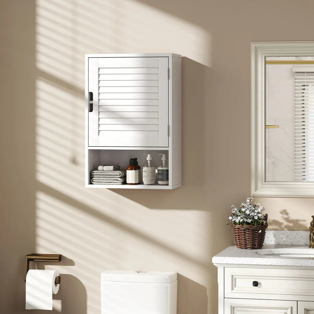 HOMCOM Wall Mounted Bathroom Cabinet with Adjustable Shelves – 40 cm Louvred Door Storage, White