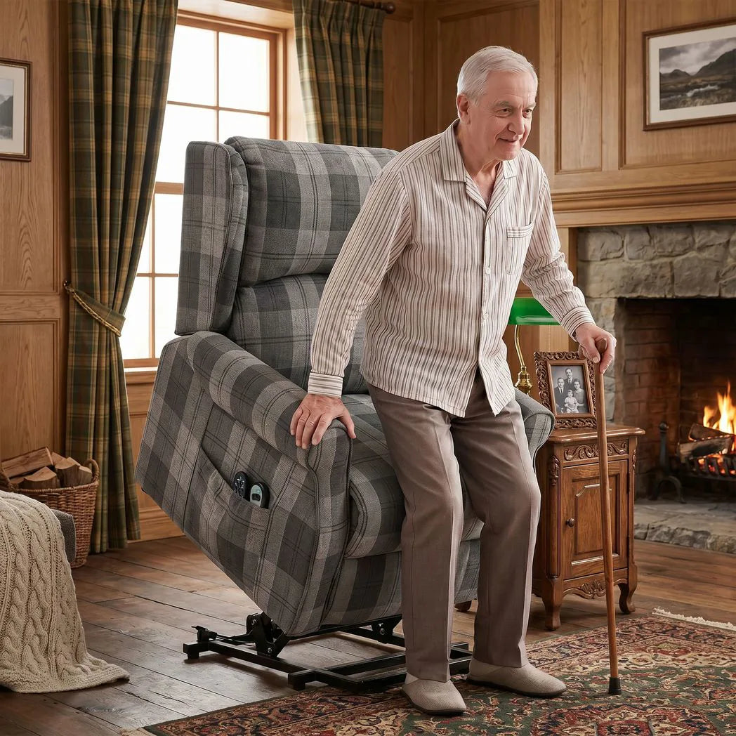 HOMCOM Power Lift Recliner Chair with Vibration Massage and Heat – Electric Riser Chair with Remote, Grey Check