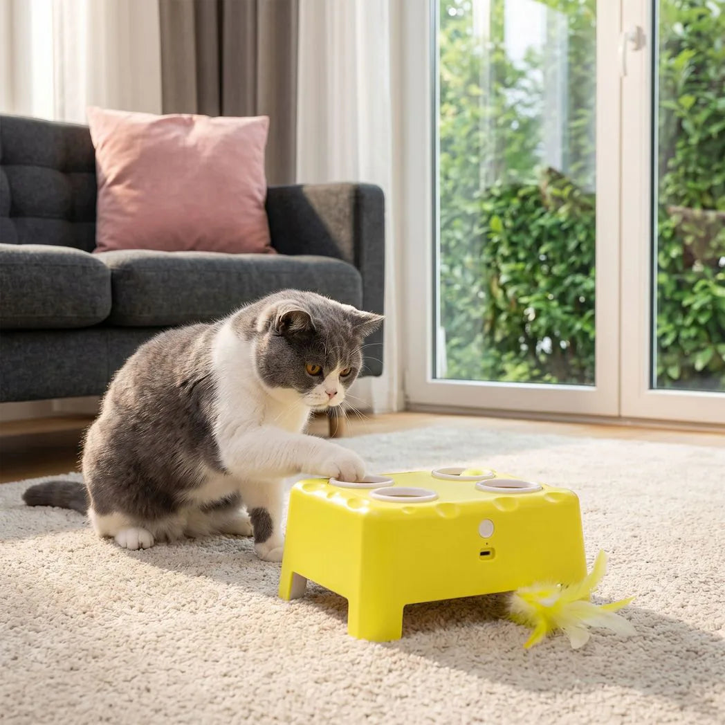 PawHut 3-in-1 Interactive Cat Toy with Mouse & Feather Teaser – Rechargeable Automatic Cat Toy