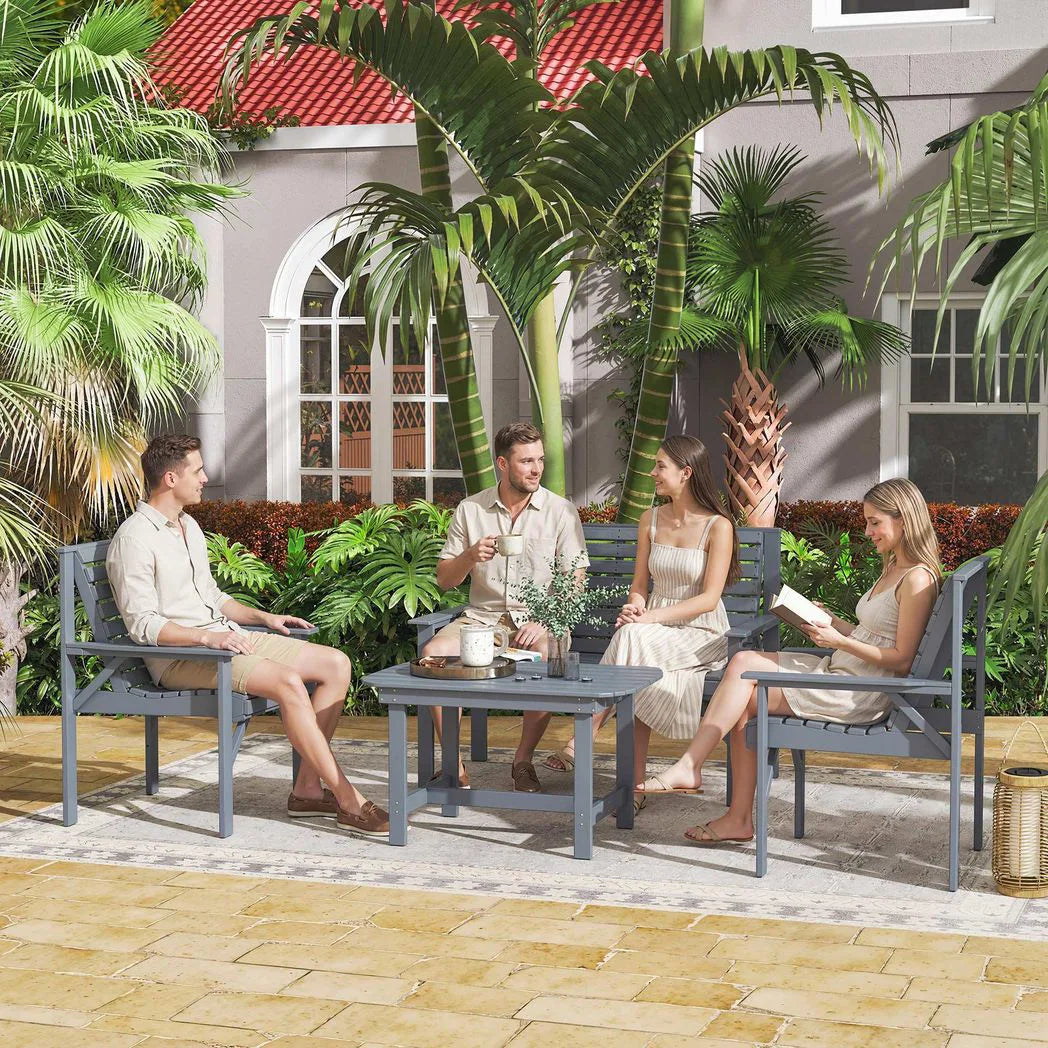 Outsunny 4 Piece Wooden Garden Sofa Set – Loveseat, Two Armchairs and Coffee Table, Embossed Solid Wood, Grey
