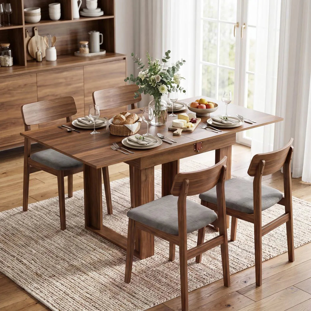 HOMCOM Folding Dining Table with Under-Table Storage – Extendable Kitchen Table for 4, Grey Wood Effect