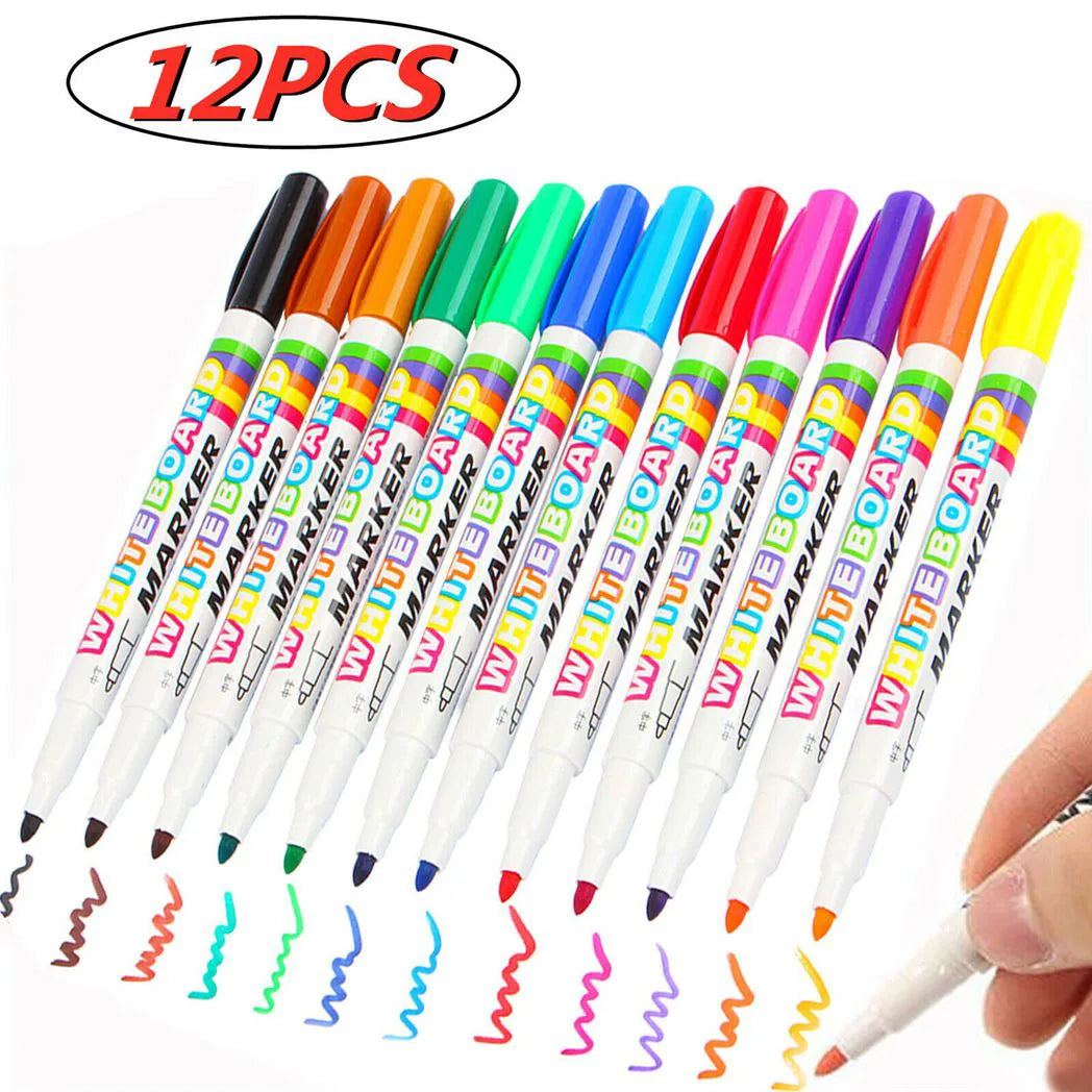 12 Colour Whiteboard Marker Pens – Fast-Drying, Low-Odour, Easy Wipe Dry Erase Markers for Whiteboards