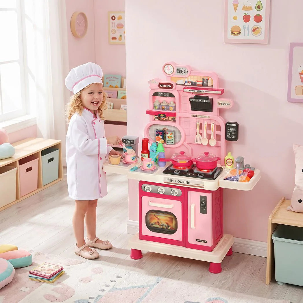 AIYAPLAY 33-Piece Play Kitchen with Lights, Sounds, Storage and Circulating Water Sink – Ages 3-6, Pink