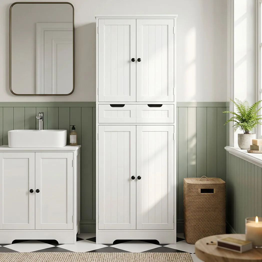 HOMCOM Tall Freestanding Bathroom Cabinet with Drawer, Shelves and Doors, 60 x 30 x 160 cm – White