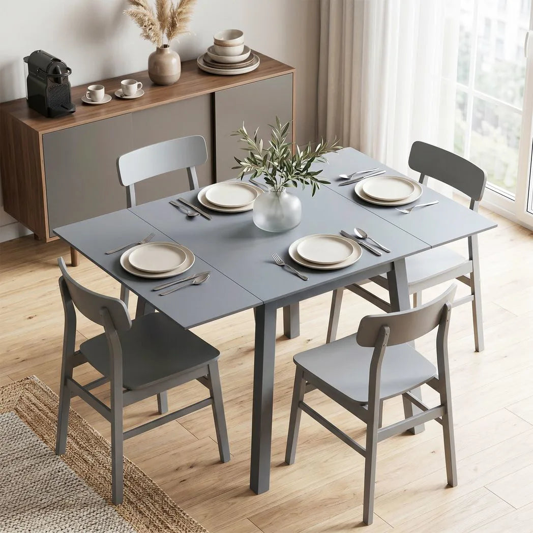 HOMCOM Solid Wood Folding Dining Table, Drop Leaf Rectangle Kitchen Table for 2–4 People with Angled Legs