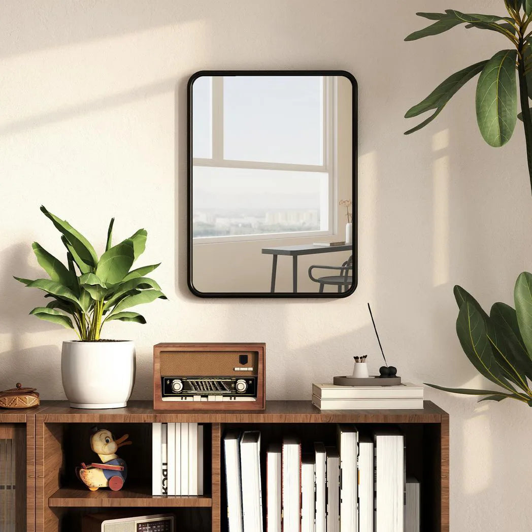 HOMCOM Rectangular Wall Mirror with HD Glass – Black