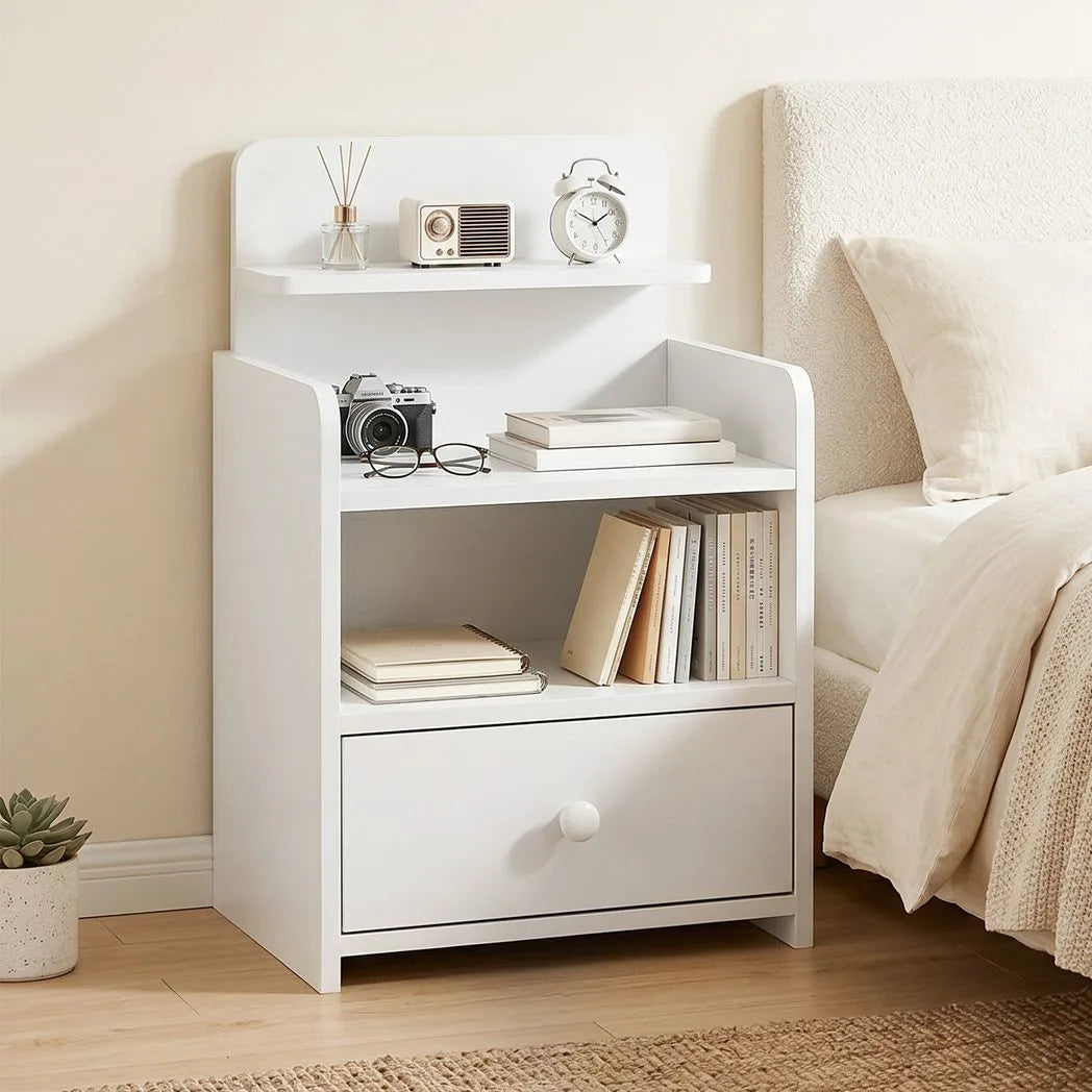 HOMCOM Bedside Cabinet with Drawer and Shelves – Versatile Bedside Table for Bedroom or Living Room, White