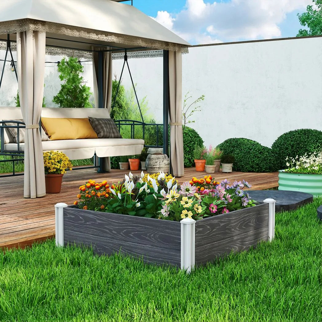 Outsunny Vinyl Raised Garden Bed Kit with Slotting Legs and Open Bottom – Modular 3 x 3 x 1ft Planter, Dark Grey