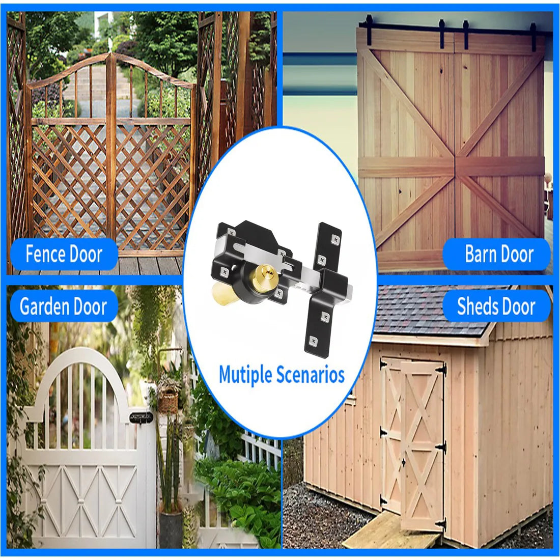 70mm Double-Sided Garden Gate Lock with Long Throw Bolt, Brass Cylinder and 5 Keys – Black