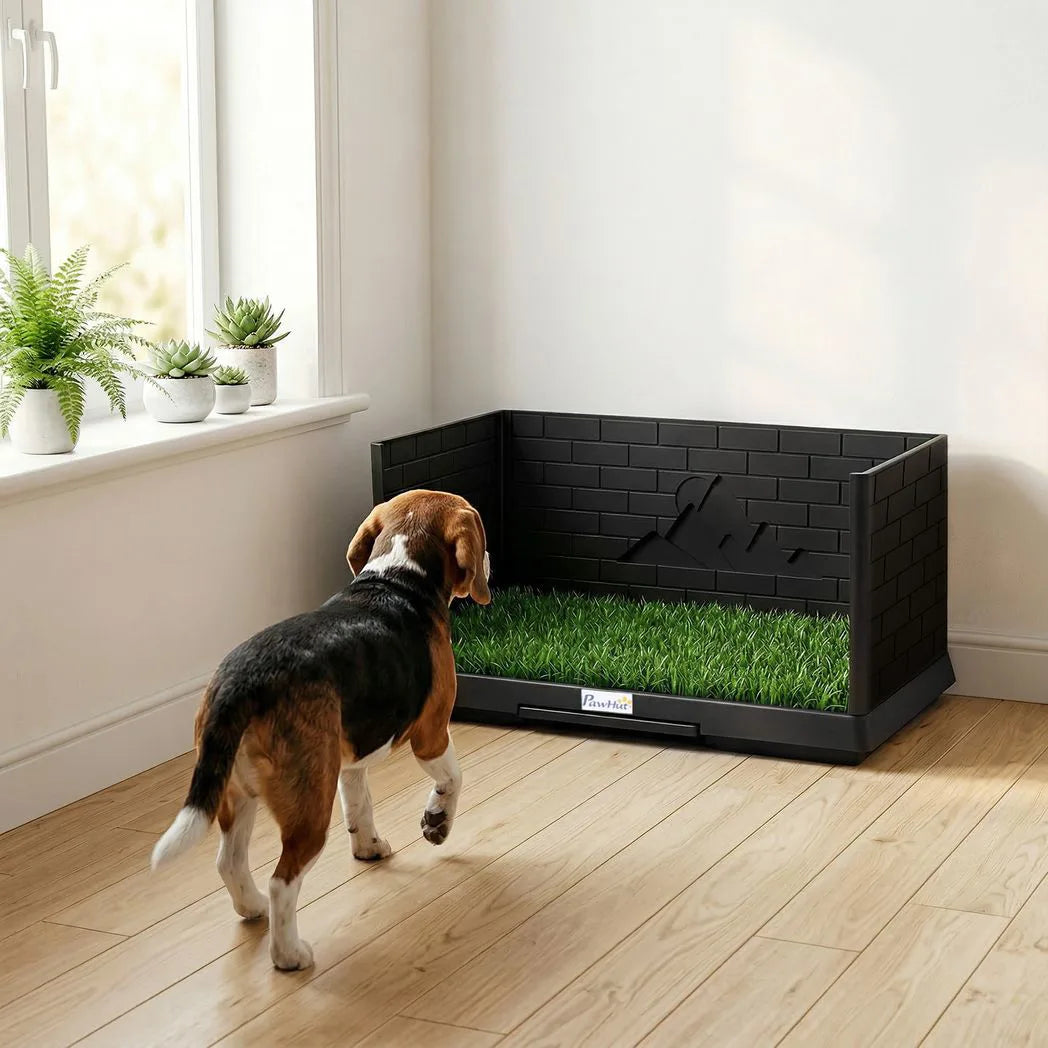 PawHut Dog Toilet Tray with High Walls, Grass Turf & Slide-Out Tray – Indoor Outdoor Potty Training