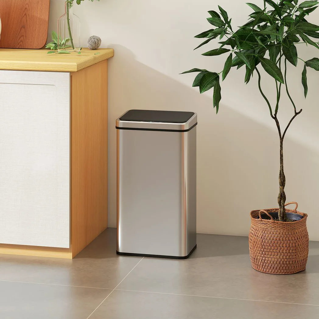 HOMCOM 50L Stainless Steel Sensor Bin with Soft-Close Lid – Touchless Automatic Kitchen Bin, Silver Tone