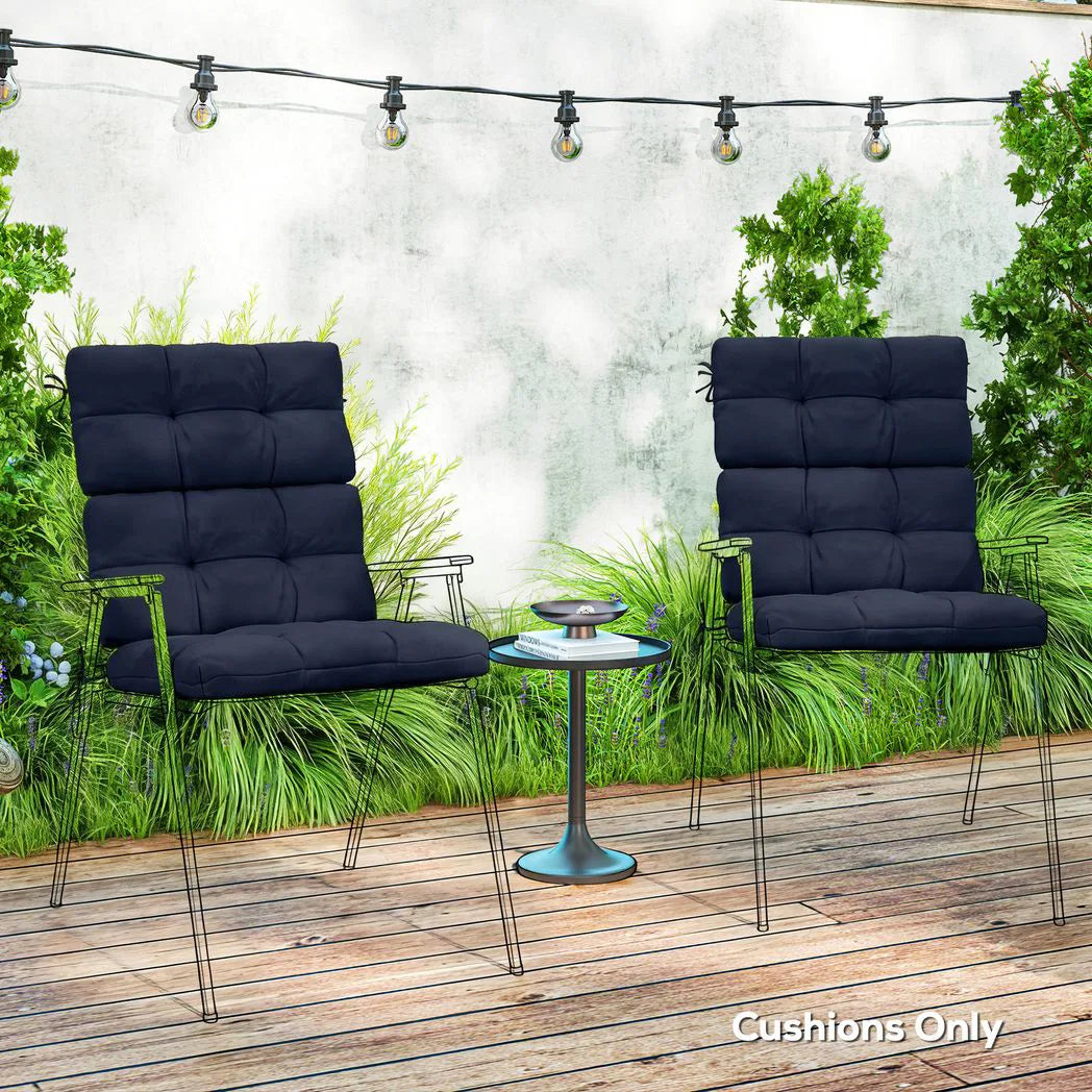 Outsunny Set of 2 Tufted Garden Chair Cushions with Backrest and Ties, Dark Blue