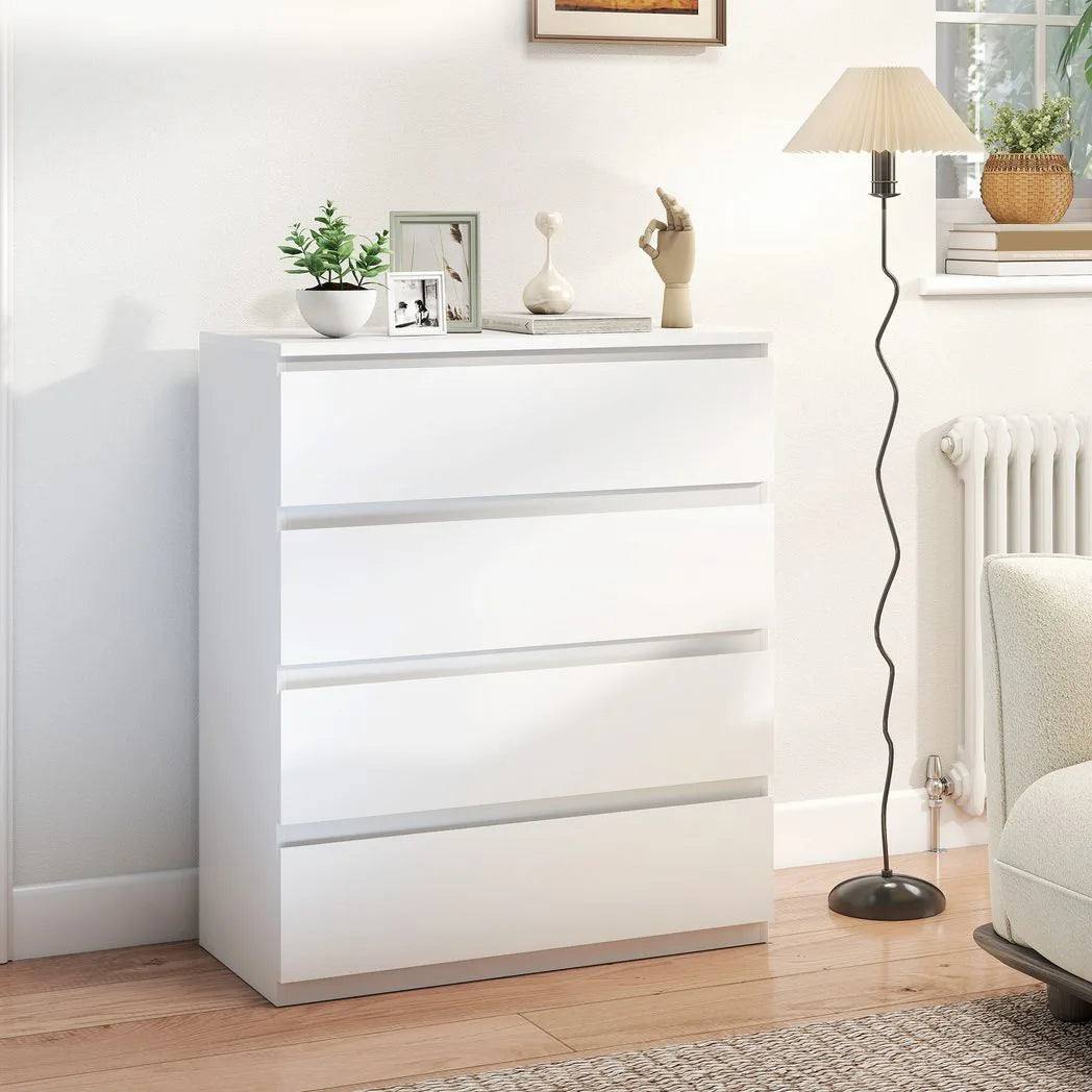 HOMCOM Chest of 4 Drawers with Anti-Tipping Hardware – Classic Bedroom Storage Unit, White