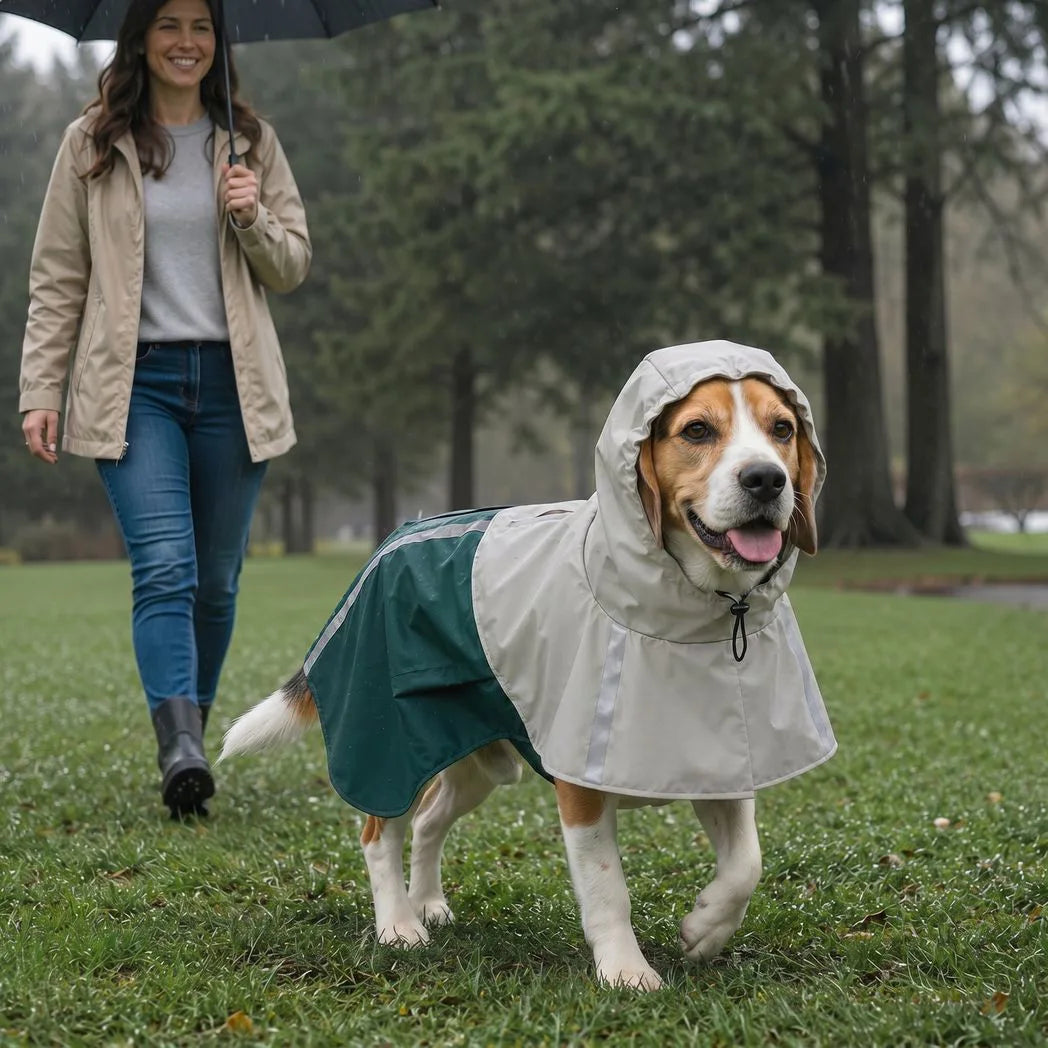 PawHut Waterproof Dog Raincoat with Hood – Breathable, Reflective, Leash Hole, Medium Dogs, Green