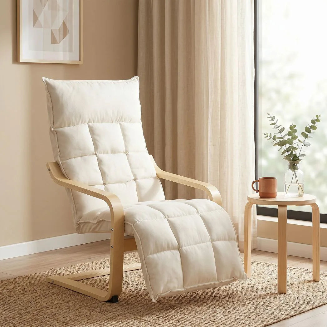 HOMCOM Modern Accent Chair with Footrest, Plush Cushion and Curved Legs – Tufted Lounge Armchair, Cream White