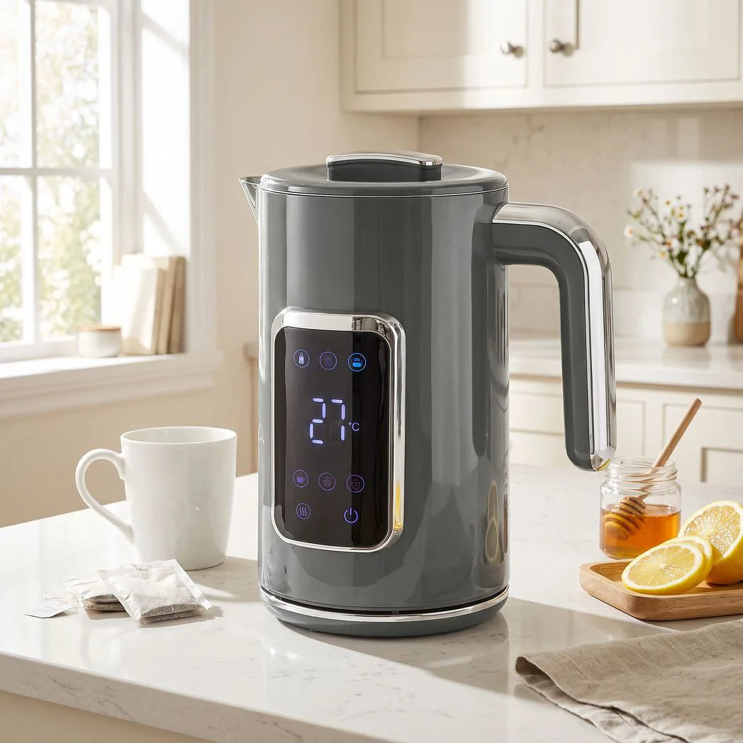 HOMCOM 1.7L Electric Kettle, 3000W Fast Boil with LED Display, 6 Temperature Settings & Keep Warm – Stainless Steel, Grey