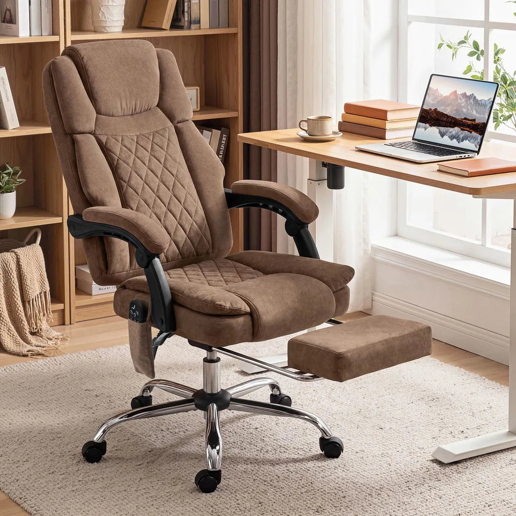 HOMCOM Executive Office Chair with 6-Point Vibration Massage and Heat, High Back, Reclining, Brown