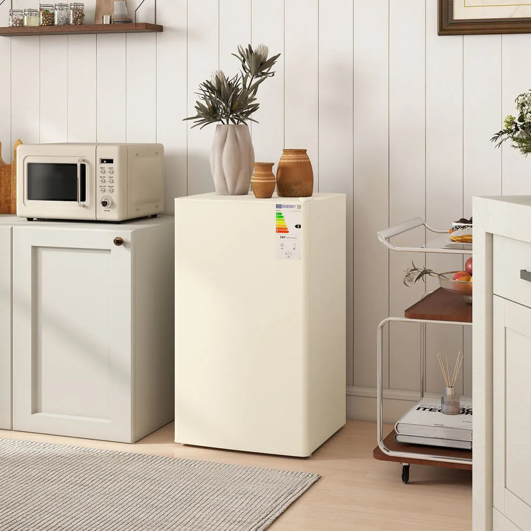 HOMCOM 91L Under Counter Fridge with 10L Chiller Box and Reversible Door – Compact Mini Fridge, Beige