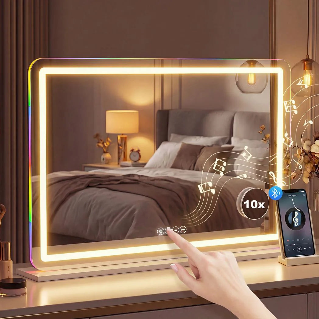 HOMCOM Vanity Mirror with Lights, Dimmable Makeup Mirror with Adjustable Colour Temperature, RGB Light