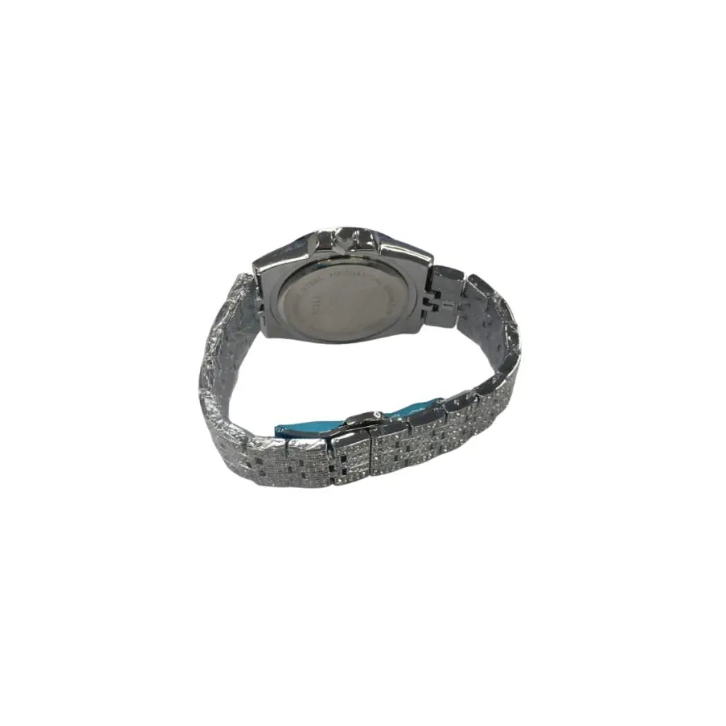NY London Men's Bling Watch – Round Silver Arabic Dial, Silver Bracelet, Date Display