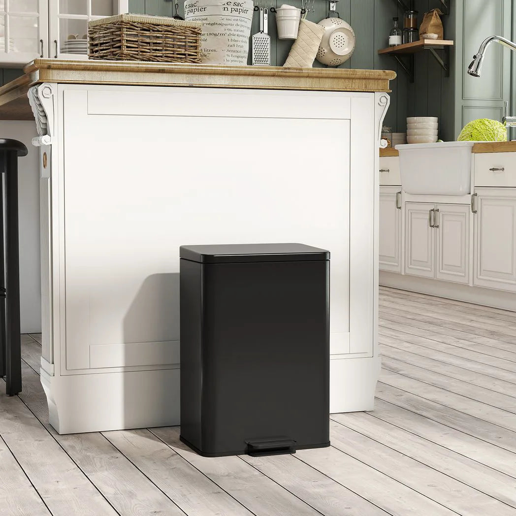 HOMCOM 20L Stainless Steel Kitchen Pedal Bin with Soft-Close, Stay-Open Lid and Removable Bucket, Matte Black