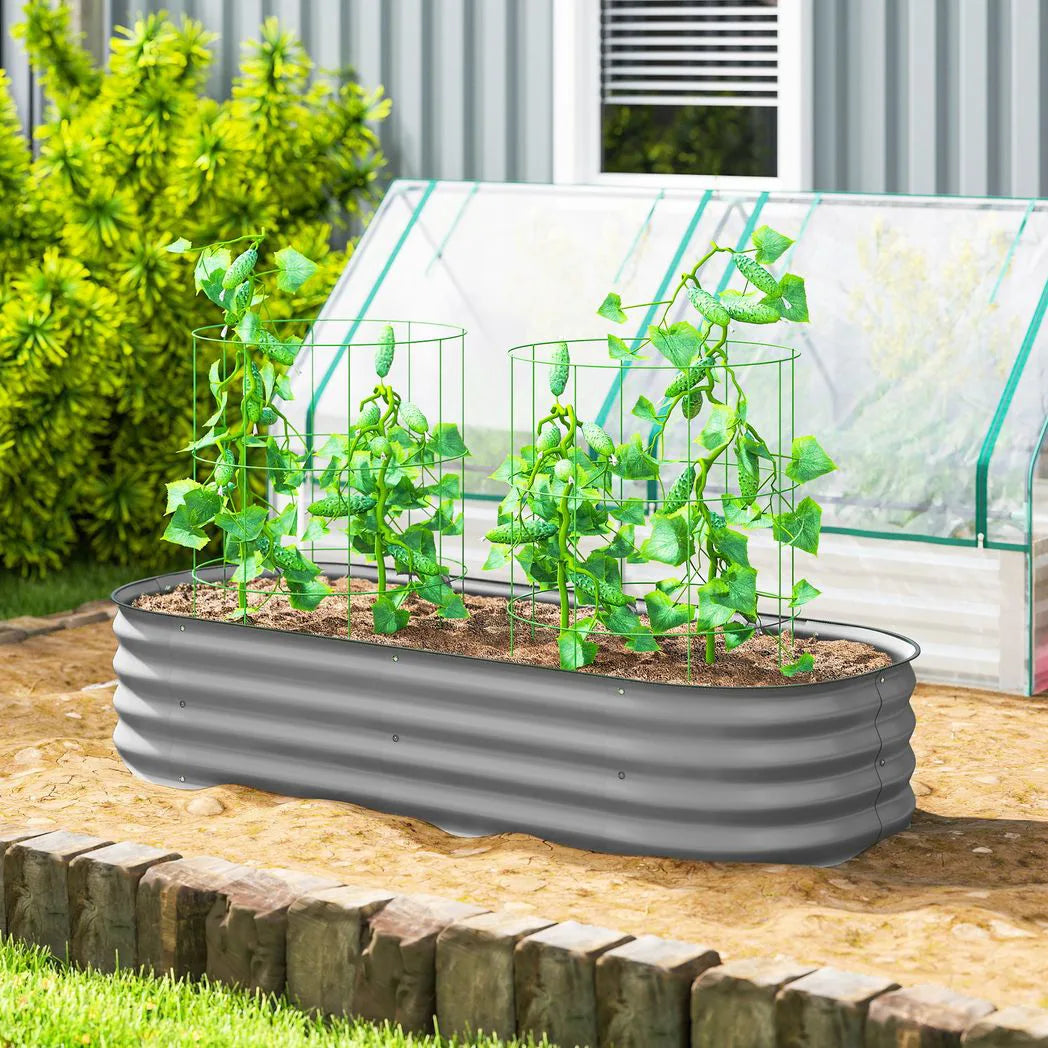 Outsunny Galvanised Steel Raised Garden Bed with Safety Edging, 150 x 62cm – Flowers and Herbs, Silver