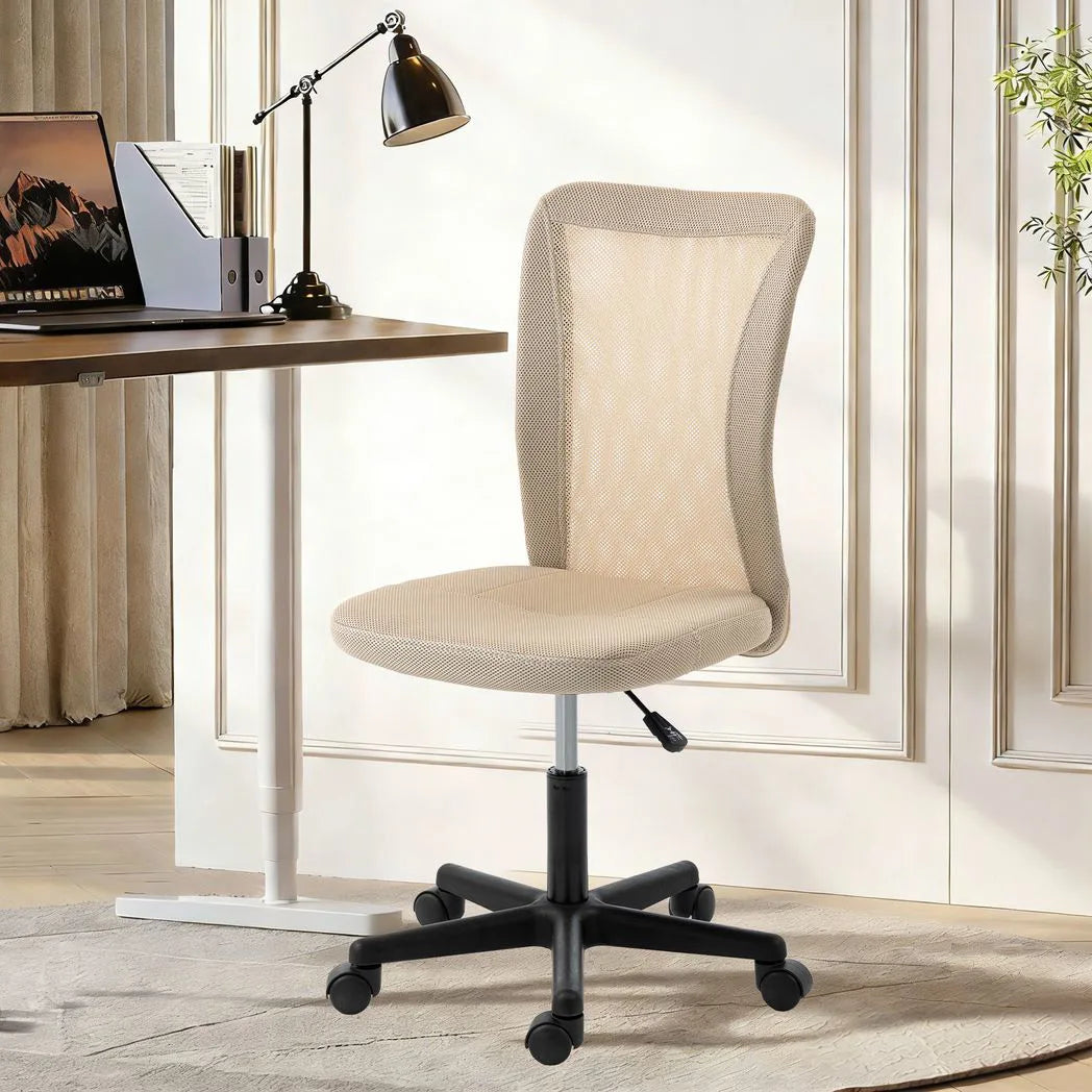 Vinsetto Armless Mesh Office Chair with Adjustable Height and 360° Swivel – Space-Saving Padded Study Chair, Beige