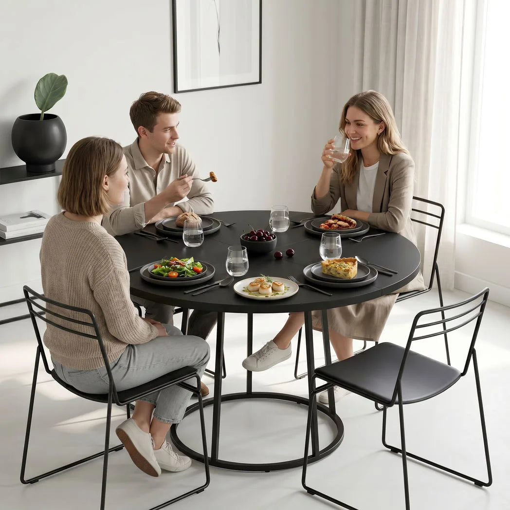 HOMCOM 120 cm Round Dining Table with Conical Metal Base – Space-Saving Kitchen Table for 4-6, Black