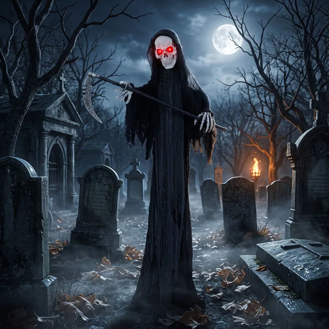 HOMCOM 183cm Life Size Animated Grim Reaper Halloween Decoration