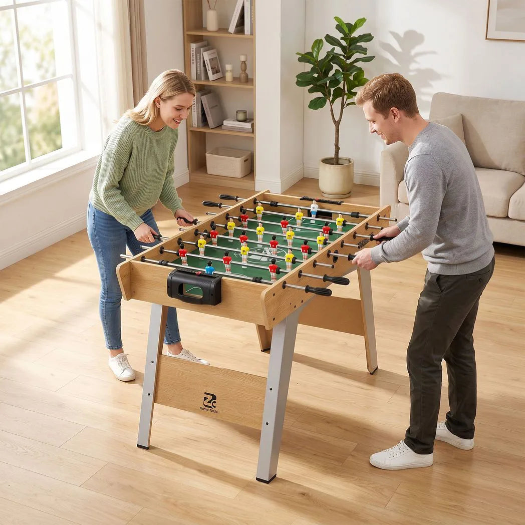 SPORTNOW 4ft Table Football with 22 Players, 2 Balls & Manual Scorers – Foosball Game Table, Natural Wood Finish