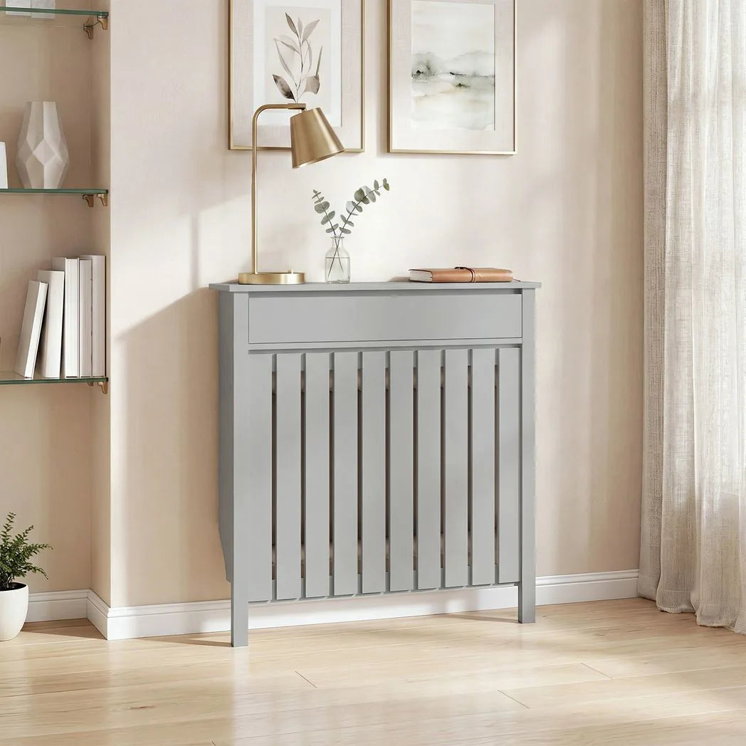 HOMCOM Rustic-Look Radiator Cover with Top Drawer, 93 x 88.5cm – Slimline Heater Guard, Grey