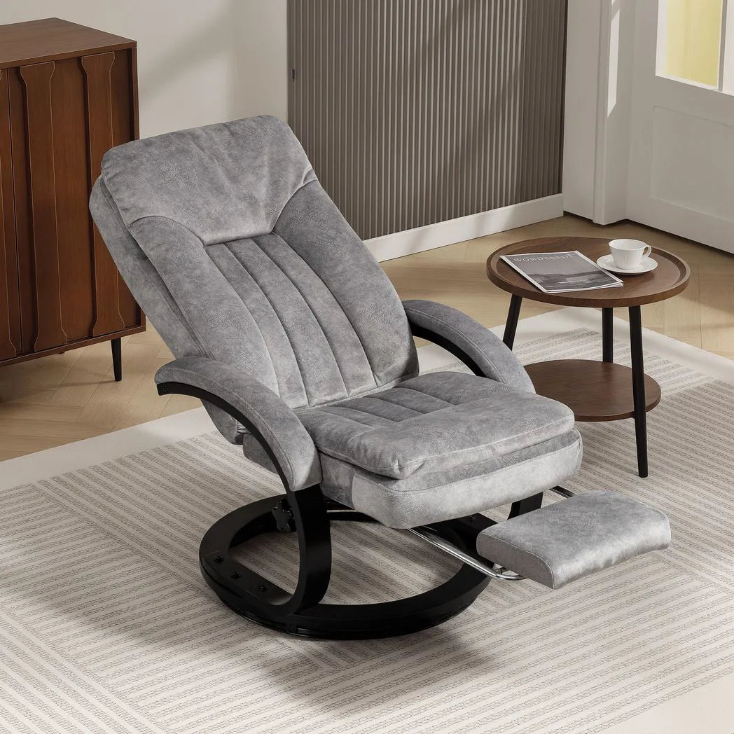 HOMCOM Swivel Recliner Chair with Footrest – Manual 135° Reclining Armchair, Velvet-Feel Upholstery, Grey