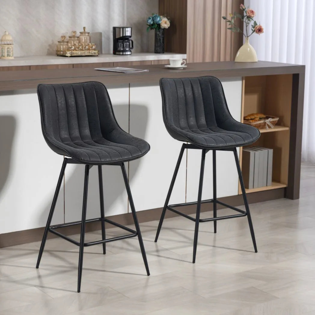 HOMCOM Set of 2 PU Leather Swivel Bar Stools with Channel Stitching – Kitchen Breakfast Bar, Black